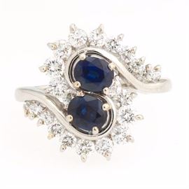 Ladies Kurt W Platinum, Natural Blue Sapphire Diamond Bypass Ring 
