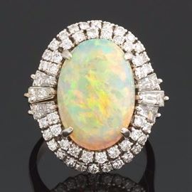 Ladies Platinum, 6ct Opal and Diamond Ring 