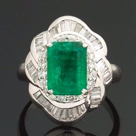 Ladies Platinum, Emerald and Diamond Ring 