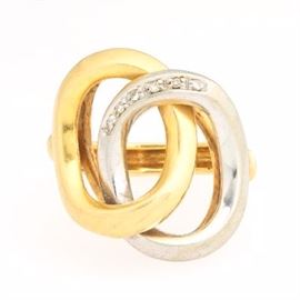 Ladies TwoTone Gold and Diamond Abstract Fashion Ring 