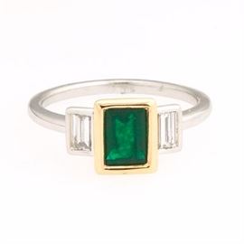 Ladies TwoTone Gold, Emerald and Diamond Ring 