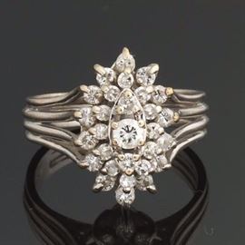 Ladies Vintage Gold and Diamond Navette Ring 