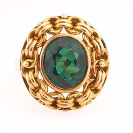 Ladies Vintage Gold and Green Tourmaline Ring 