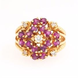 Ladies Vintage Gold, Ruby and Diamond Ring 