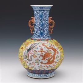 Large Chinese Famille Rose Vase with Dragon and Phoenix 