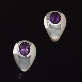 Maboussin Amethyst and Mother of Pearl Ear Clips