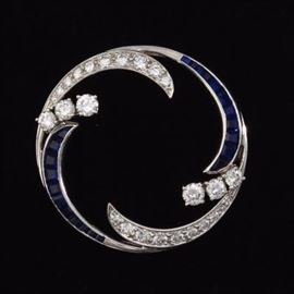 McTeigue Platinum, Sapphire and Diamond Circle Brooch 