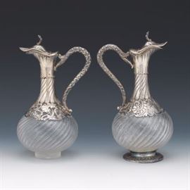 Pair of 950 French Silver Clarets by Gustave Boyer, 19th Century