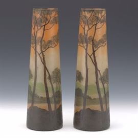 Pair of Legras Cameo and Painted Scenic Vases