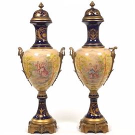 Pair of Monumental Sevres Style Urns