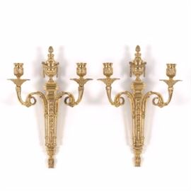 Pair of Neoclassical Ormolu Wall TwoLight Sconces 