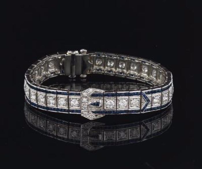 Platinum, Sapphire and Diamond Buckle Bracelet 