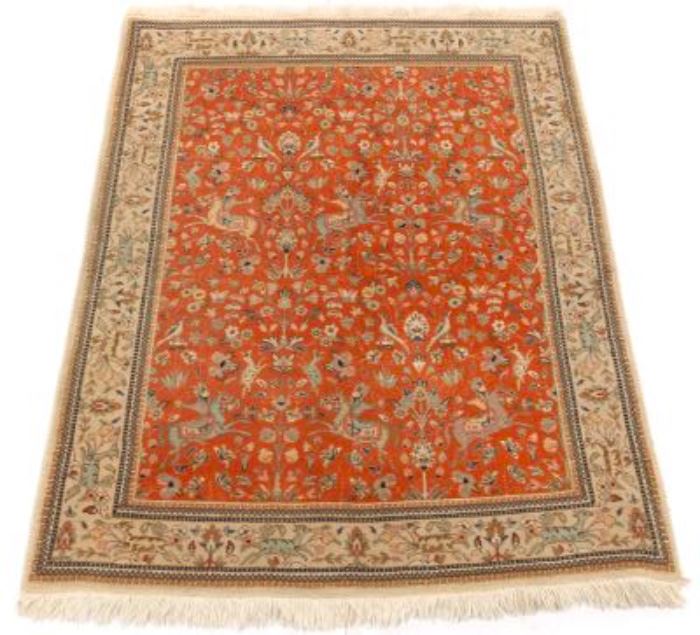 SemiAntique Fine HandKnotted Tabriz Pictorial Hunting Carpet 