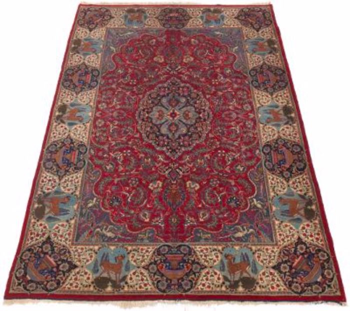 SemiAntique Very Fine HandKnotted Signed Kashmar Pictorial Carpet 