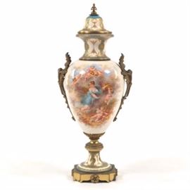 Sevres Style Porcelain Urn, painted by Charles Fuchs