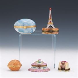 Six Limoges Porcelain Miniature Trinket Boxes, Including by Richard and Tiffany  Co. 