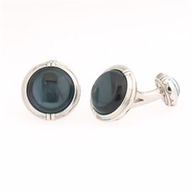 Tacori Sterling Silver and BlackBlue Stone Pair of Cufflinks 