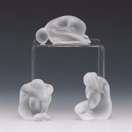 Three Lalique Glass Nude Figurines 