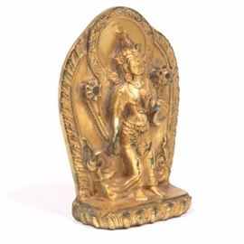 Tibetan Gilt Bronze Cabinet Sculpture of Buddha Shakyamuni 