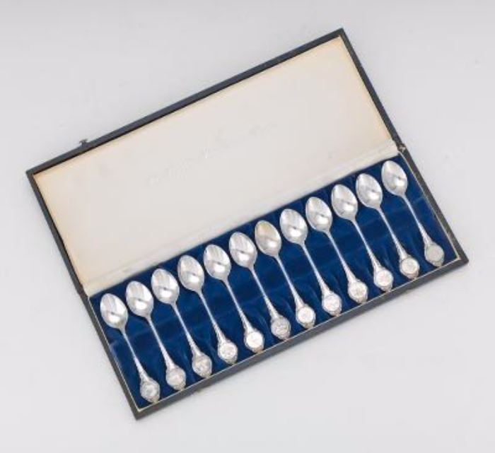 Twelve Vintage Sterling Silver Zodiac Spoons, Franklin Mint, in Presentation Box
