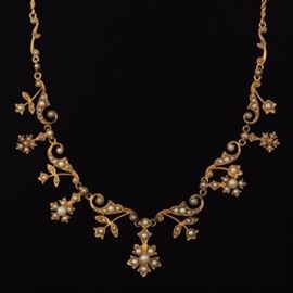 Victorian Gold and Pearl Necklace 