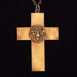 Victorian Gold and Rose Cut Diamond Cross on English Gold Chain 