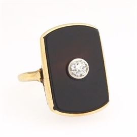 Victorian Gold, Black Onyx and Diamond Ring 