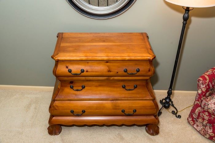 Unique three drawer dresser. Solid wood.