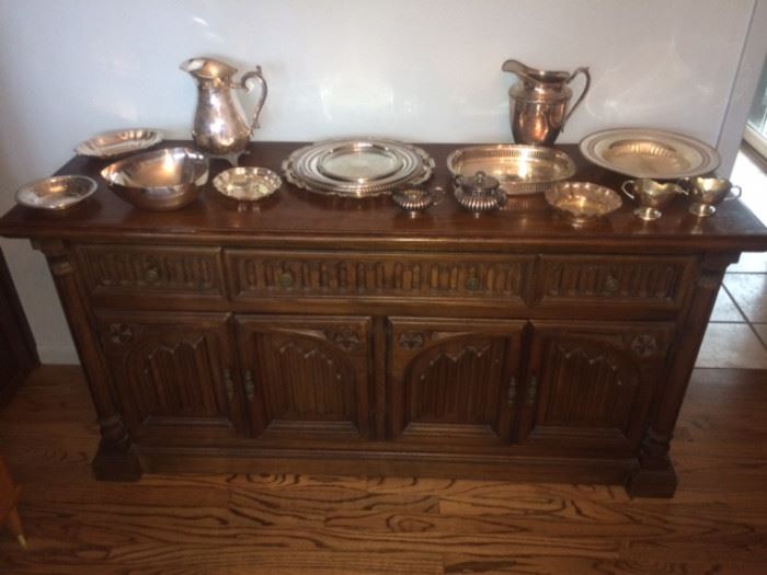 Thomasville buffet with silver plate pieces