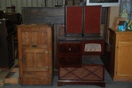 Vintage Radio and Speakers (right) //// Cooler (left)