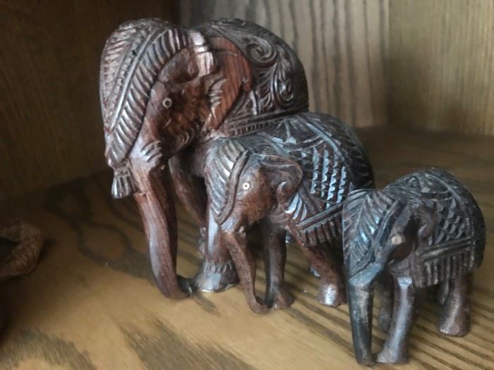 Hand Carved Wooden Elephants 