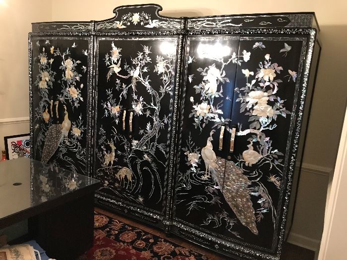 Anitque Korean Mother of Pearl Black Lacquer Cabinet 