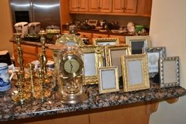 BRASS CANDLE HOLDERS, PHOTO FRAMES