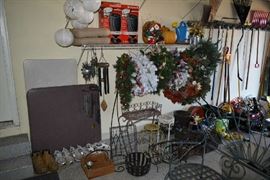 PLANT STANDS, WREATHS, CARD TABLE