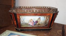 Gorgeous Vintage Basket (painted china panels) fabulous old metal trim simply wonderful