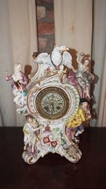 Wonderful Dresden type Clock w/ figural bird and people