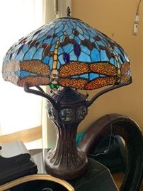 Pair of huge dragonfly Tiffany style lamps.