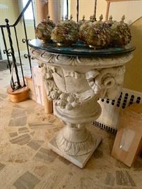 Large and very heavy Ram's head urn - top not included
