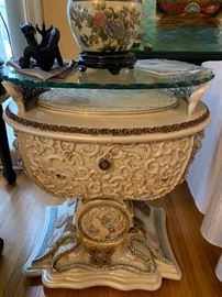 Pair of exotic nautical motif side tables with drawers
