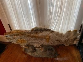 One of two large Koi fish sculptures