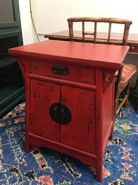 Red Asian Side Table or Nightstand
