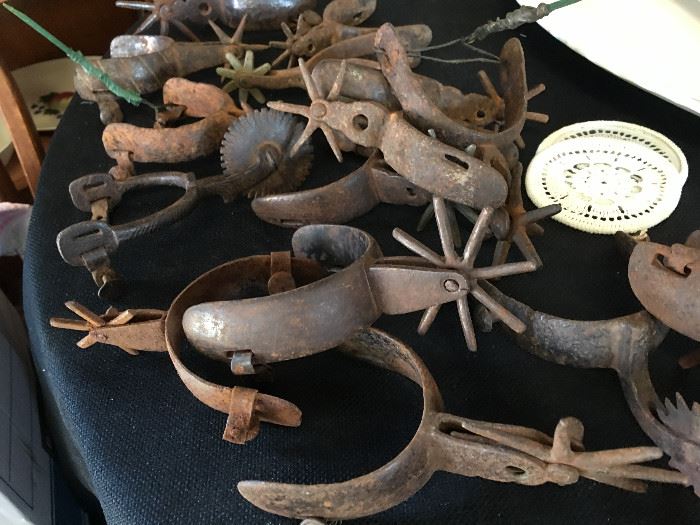 lots of vintage and antique cowboy spurs - Mexico and US