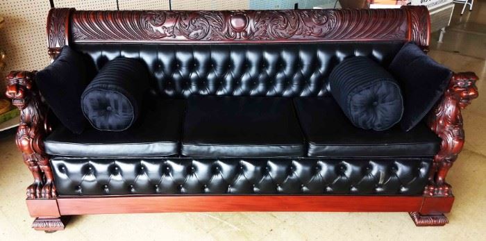 Maitland-Smith Leather Couch with Winged Griffins