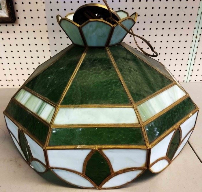 Vintage Leaded Stain Glass Hanging Lamp Shade