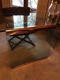 Glass and brass waterfall desk attributed to Leon Rosen for Pace.