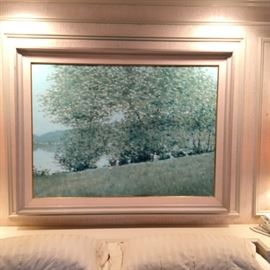 Large Andre Gisson impressionist landscape painting. Frame measures 69 inches wide by 51 inches high.