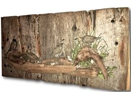Large carved wood wall sculpture.