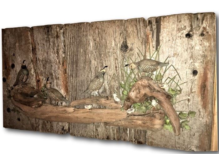 Large carved wood wall sculpture.
