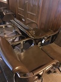 One of 8 vintage Gardner Leaver for Steelcase chrome and leather swivel chairs. 2 styles available.