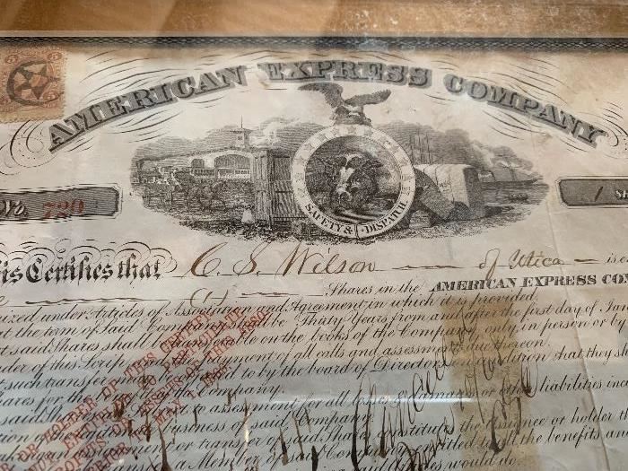 Antique 1866 low number American Express stock certificate